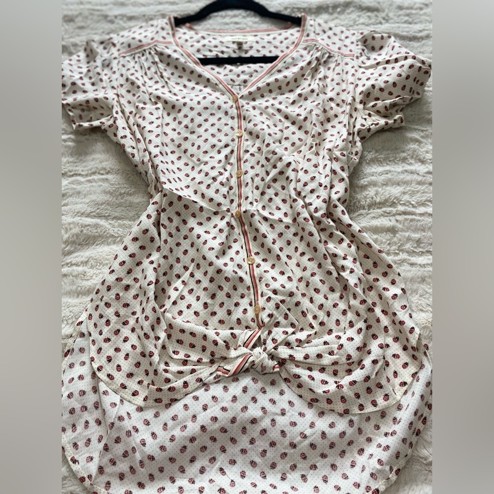 Max Studio Cream Puff Sleeve Tie Front Blouse
